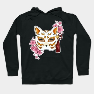 Cherry Blossom Fox Orange Mask - A Playful and Elegant Design Hoodie